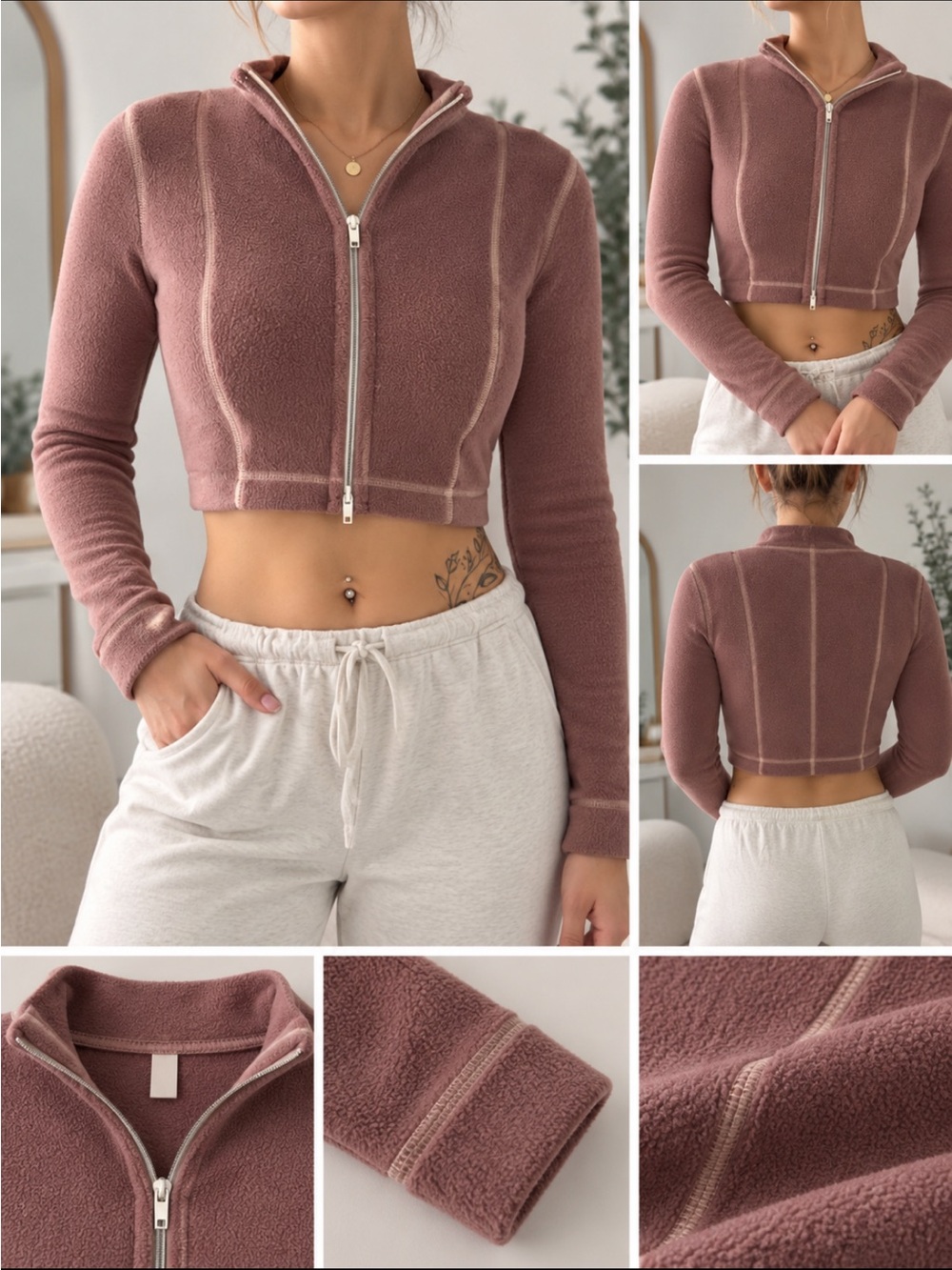 Urban Outfitters | Pink Cropped Zip-Up Long Sleeve | Size S - Picture 1 of 1